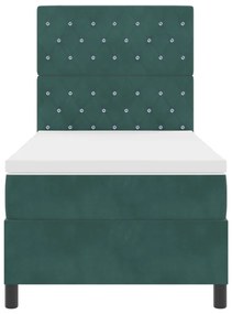 Boxspring Ágy Mattal &amp; LED Sötét Zöld 90x200 cm Bársony