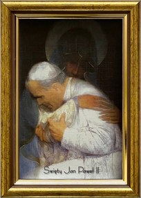 Vászonkép 18x13 Szent II. János Pál Pápa Arany Díszített Fa Keret