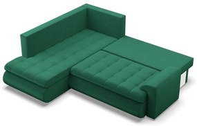 Tokio sarokkanapé, L alakú háttámlával, 2 ágyneműtartóval, bársony, baloldali, zöld