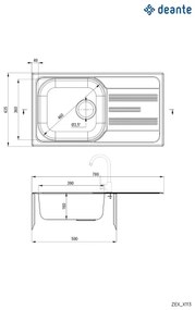 Deante ZEX_0113 - Mosogató XYLO 43,5x78 cm szatén
