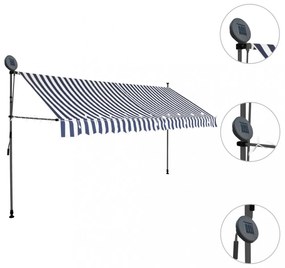 kék és fehér kézzel kihúzható LED-es napellenző 350 cm