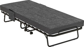 HOMCOM Összecsukható Vendégágy Kerekekkel, 10 cm Matrac, Takaró, Utazó Ágy Oldalsó Zsebbel Sötét Szürke 190 x 80 x 42 cm | Aosom