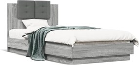 vidaXL szürke sonoma színű szerelt fa ágykeret fejtámlával 90 x 190 cm