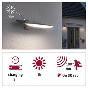 Paulmann 94338 Outdoor solar Kiran kültéri fali lámpa, fehér, 3000K melegfehér, beépített LED, 600 lm, IP44