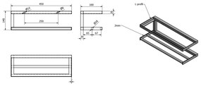 SAPHO Ska401 Ska fali polc 45 x 14 x 16 cm, fekete matt, fehér MDF lappal