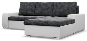 Toronto sarokkanapé, 2 ágyneműtartóval, fonott + műbőr, jobboldali, sötétszürke - fehér