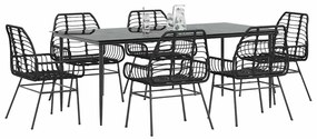 7 részes fekete polyrattan üveg kerti étkezőgarnitúra