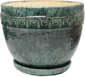 Virágtartó fedél Ø-24,5 cm, talpa görög mintás türkiz-zöld