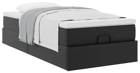 Ottomán ágykeret matraccal Fekete 90x190cm műbőrrel