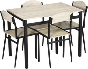 HOMCOM 5 darabos étkező szett 1 téglalap alakú asztallal és 4 székkel, acélból és MDF-ből, fekete és tölgy színben | Aosom