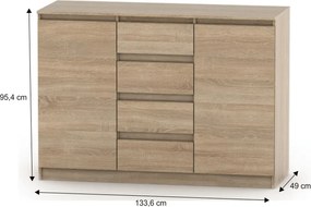 2 ajtós komód 4 fiókkal, tölgy sonoma, HANY NEW 010