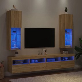 2 db sonoma tölgy színű TV-szekrény LED-ekkel 30,5x30x102 cm