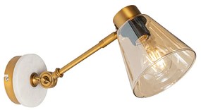 Art deco falilámpa bronz márvány és borostyán üveggel - Amber