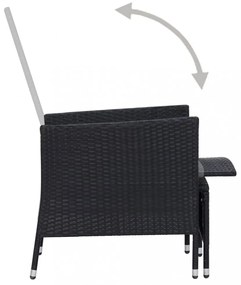 fekete dönthető háttámlás polyrattan kerti szék párnákkal