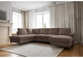 Barna kordbársony kinyitható sarokkanapé (bal oldali) Lofty Lilly – Miuform