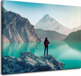 Vászonkép Hegymászás Tó Természet Tájkép 100x80 cm