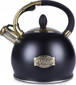 Hagyományos Vízforraló Síppal 3L Fekete Acél Gáz- És Indukciós Matt