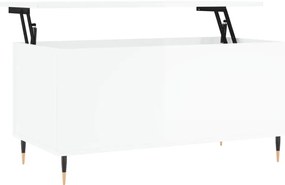 Magasfényű fehér szerelt fa dohányzóasztal 90x44,5x45 cm