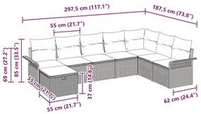 Kerti Kanapé Szett párnával 8 pcs Szürke 297.5 x 187.5 x 85 cm