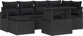 vidaXL Kerti Kanapé Szett tárolóval 7 pcs Fekete Poli rattan