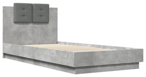 betonszürke ágykeret fejtámlával és LED-világítással 100x200 cm