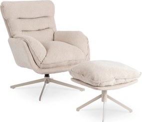 Fotel Wypoczynkowy PASADENA Obrotowy z Podnóżkiem Kremowy