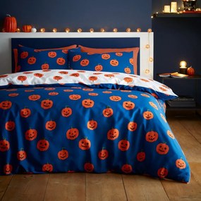 Kék-narancssárga egyszemélyes ágyneműhuzat 135x200 cm Halloween Pumpkins – Catherine Lansfield