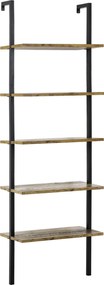 HOMCOM 5 Polcos Iparági Stílusú Fali Könyvespolc, Fali Fa és Fém Könyvszekrény, 60x30x184.5cm, Barna | Aosom