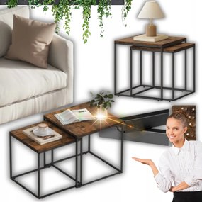 Közép Asztalok Közép Asztal Négyzet Alakú Közép Asztal Szett Loft Stílusú 2DB!