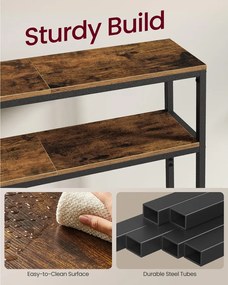 Előszobai konzolasztal, 2 szintes, rusztikus barna és fekete színben