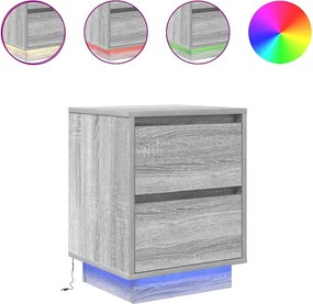 vidaXL 2 db szürke sonoma éjjeliszekrények LED világítással 38x34x50cm