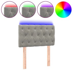 világosszürke bársony LED-es fejtámla 80x7x78/88 cm