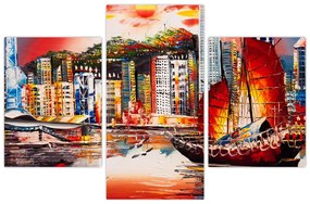 Kép - Victoria Harbour, Hong Kong, olajfestmény (90x60 cm)