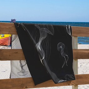 Fekete-fehér strandtörölköző 90x180 cm Jellyfish – DecoKing