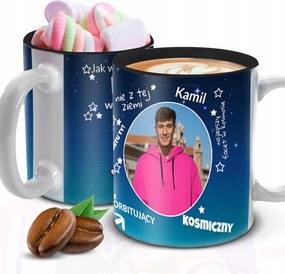 Bögre 300ml Fekete Belső tér Saját Fotóval Személyre szabott varázsló