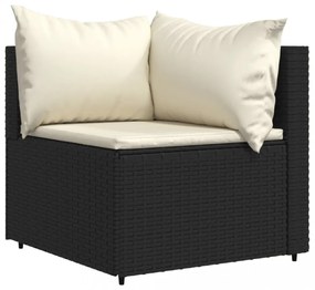 fekete polyrattan kerti sarokkanapé párnákkal