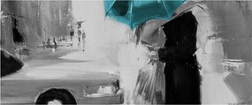 Kép - Szerelmes pár esernyővel, kék (120x50 cm)