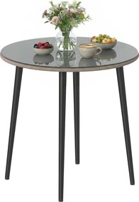 Outsunny kerek kerti étkezőasztal Ø80 x 74 cm — edzett üveg rattan peremmel, acél váz, 50 kg, szürke | Aosom