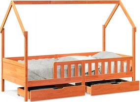 vidaXL tömör fenyőfa gyerekágykeret fiókokkal 90 x 200 cm