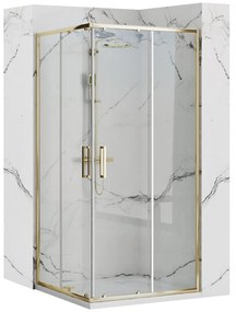 Rea Punto, zuhanykabin tolóajtóval 90 (ajtó) x 90 (ajtó) x 190 cm, 5mm átlátszó üveg, arany fényes profil + fehér Savoy zuhanytálca, KPL-K6440