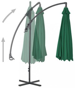 Zöld konzolos napernyő acélrúddal, 300 cm átmérőjű