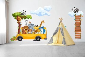 Falmatrica gyerekeknek boldog szafari állatok a buszon 100 x 200 cm