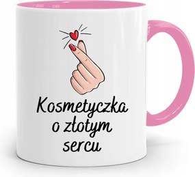 Rózsaszín Bögre Arany Szívű Kozmetikusnak, fényképes nyomattal