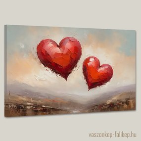 Két lebegő szív festménye – Romantikus prémium falikép 60x40 cm