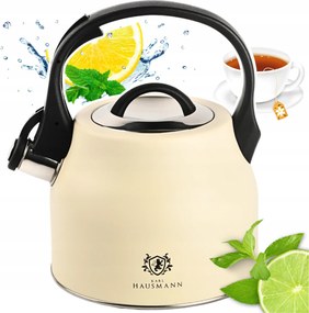 Rozsdamentes Acél Teáskanna Gázhoz 2,3L Krémszínű Síppal Fogantyú Indukciós Acél