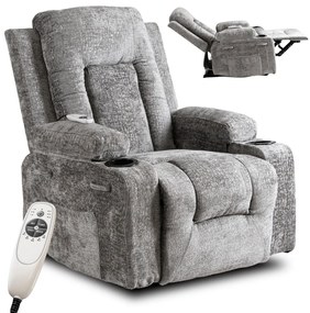 Elektromosan Vezérelhető Masszázsfunkciós Relaxfotel Szürke Bársony Kárpittal. BOX2