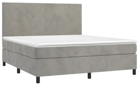 világosszürke bársony rugós és LED-es ágy matraccal 180x200 cm