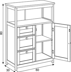 Komód 60x30x80 cm, fehér színben, MDF kivitelben. AUK-E1154 WT.