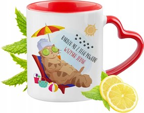 Cica Cicák Piros Bögre Szív Alakú Füllel Ajándék