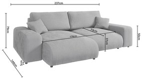 Világosszürke kordbársony sarokkanapé (variálható) Justin – Ropez